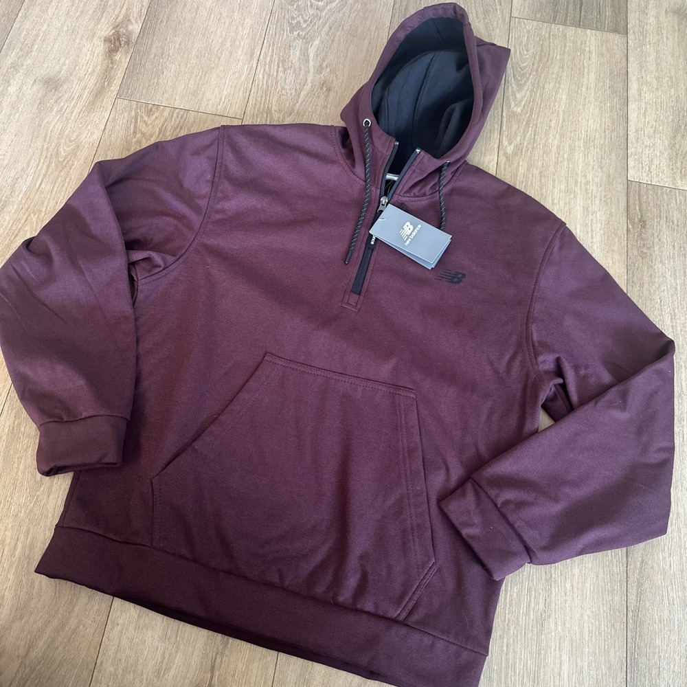 NWT New Balance Soft Touch‎ Fleece Lined 1/4 Zip Hooded Men's Small Maroon